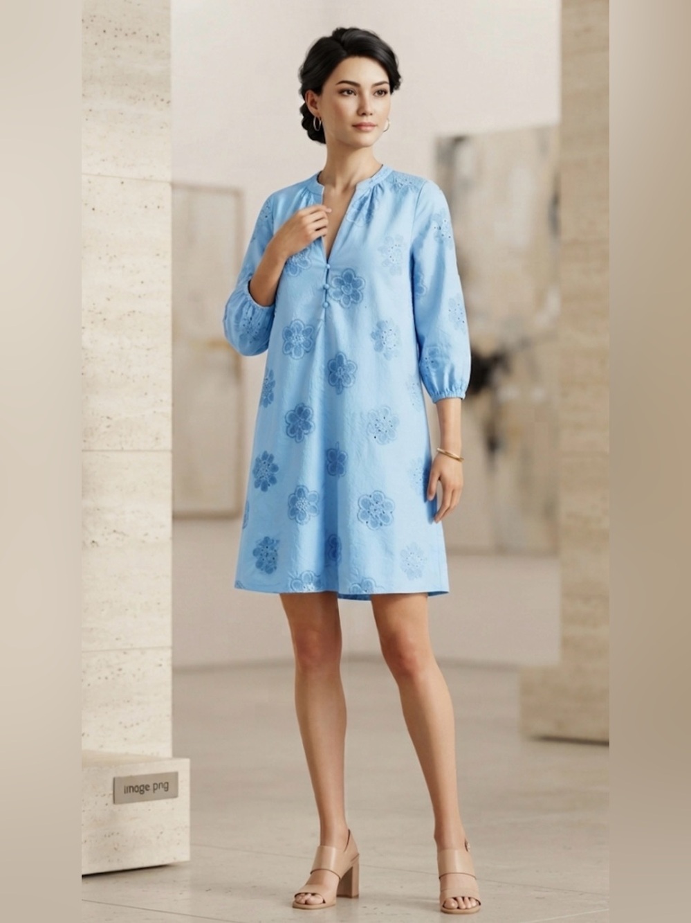 Cynthia Rowley Baby Blue Eyelet Floral Shift Dress